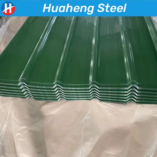 Hoja de techado de hierro galvanizado prepintado corrugado de placa de acero de metal recubierto de color de teja de construcción