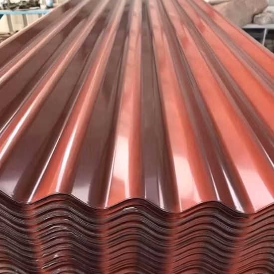 Hojas de techo PPGI Material de construcción Recubierto de color RAL Gi Galvalume Aluzinc Zinc ASTM A653 Dx51d Z275 Gi Hoja de techo corrugado de acero de metal galvanizado prepintado
